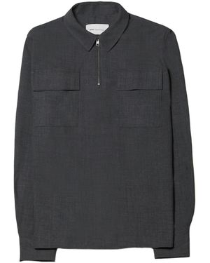 Ami Paris Logo Patch Half-Zip Shirt - Black