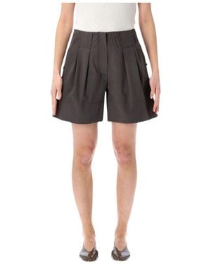 Low Classic Pleated Cotton Shorts - Grey