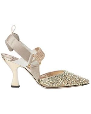 Fendi Colibri Embellished Slingback Court Shoes - Metallic