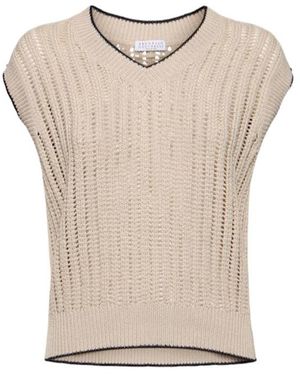 Brunello Cucinelli V-Neck Knitted Vest - Natural