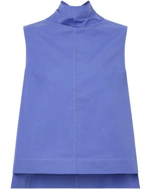 Brandon Maxwell The Finn Cotton-Poplin Turtleneck Blouse - Blue