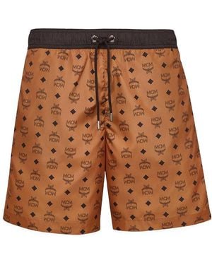 MCM Logo Print Beach Shorts - Brown