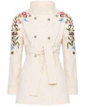 Valentino Floral Embroidered Double-Breasted Denim Jacket - Natural