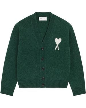 Ami Paris Long-Sleeved Cardigan - Green