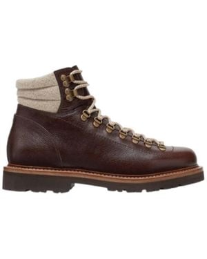 Brunello Cucinelli Round Toe Lace-Up Ankle Boots - Brown