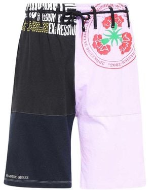 Marine Serre Drawstring Regenerated Patchwork Shorts - Blue