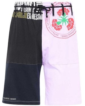 Marine Serre Drawstring Regenerated Patchwork Shorts - Blue