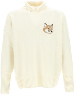 Maison Kitsuné Fox Head High-Neck Woollen Jumper - White