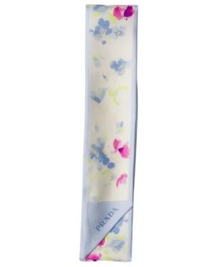 Prada Printed Silk Twill Skinny Scarf - Blue