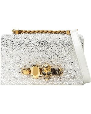 McQueen Embellished Foldover-Top Mini Crossbody Bag - White