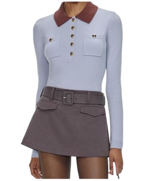 Self-Portrait Contrast Collar Knit Top - Blue