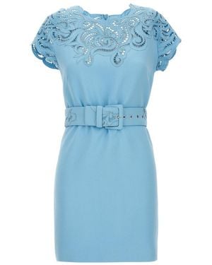 Ermanno Scervino Lace Belted Mini Dress - Blue