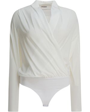 Brunello Cucinelli V-Neck Long Sleeved Bodysuit - White