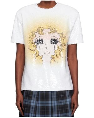 Pushbutton Sequined T-Shirt - White