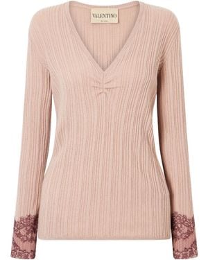 Valentino Lace-Trimmed Ribbed Cashmere Jumper - Pink