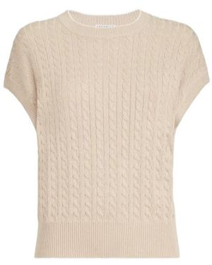 Brunello Cucinelli Sparkling Cotton Cable-Knit Sweater - White