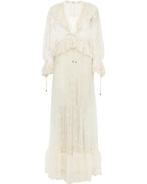Chloé Gathered V-Neck Long Dress - White