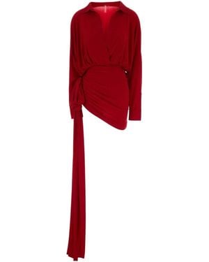 Norma Kamali Bow-Detail Draped Asymmetric Mini Dress - Red