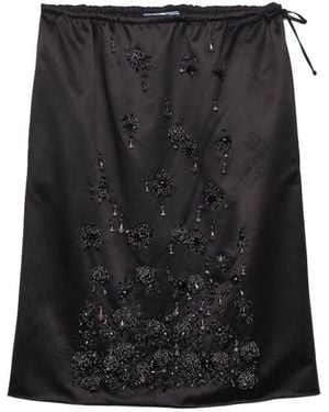 Prada Satin Skirt With Embroidery - Black