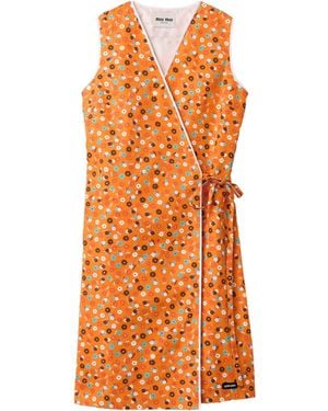 Miu Miu Cotton Poplin Floral Midi Dress - Orange