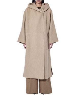 Max Mara Hooded Camel And Mohair Coat - Natural