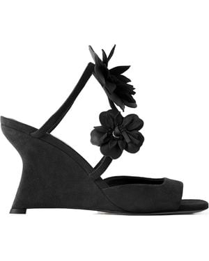 Zimmermann Embellished Leather-Trimmed Suede Wedge Mules - Black
