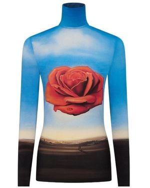 Rabanne Rose Print Long-Sleeve Top - Blue