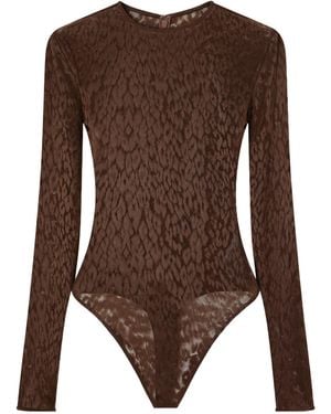 Alex Perry Leopard-Print Stretch-Lace Bodysuit - Brown