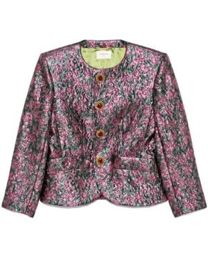 Saint Laurent Brocade Single-Breasted Floral Patterned Jacket - Purple