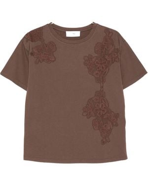 ERMANNO FIRENZE Floral-Appliqué T-Shirt - Brown