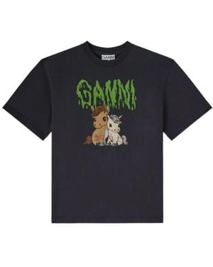 Ganni Logo Printed Crewneck T-Shirt - Black