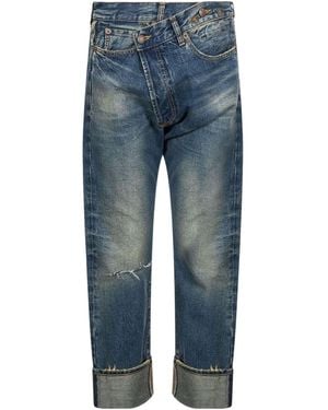 R13 Crossover-Waist Turn-Up Hem Jeans - Blue