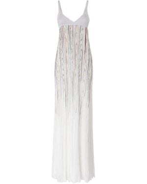 Missoni Sleeveless Flame-Effect Lamé Gown - White