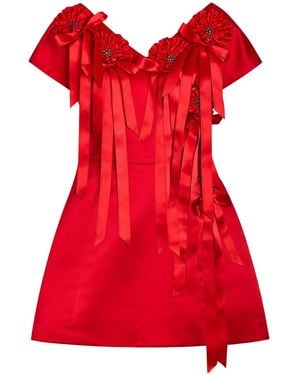 Simone Rocha Rosette-Appliquéd Duchess Satin Mini Dress - Red