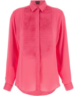 Tom Ford Washed Silk Georgette Tuxedo Shirt - Pink