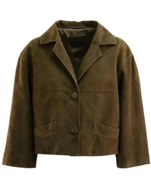 Prada Suede Cropped Jacket - Green