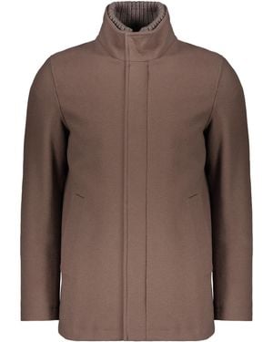 Herno High-Collar Single-Breasted Coat - Brown