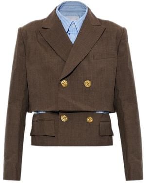 Sacai Double-Breasted Layered Jacket - Brown
