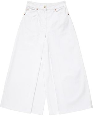 Valentino Logo Plaque-Detail Layered Wide-Leg Jeans - White