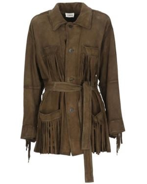 P.A.R.O.S.H. P.A.R.O..H. Belted Fringed Jacket - Green