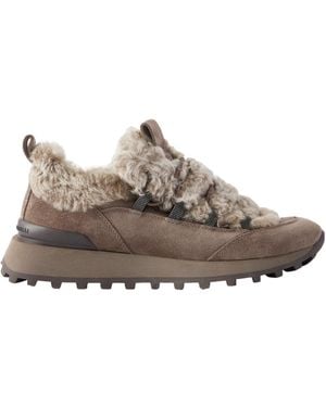 Brunello Cucinelli Monile Shearling-Insert Trainers - Brown