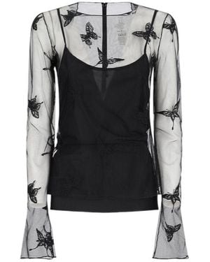 Blumarine Sheer Butterfly-Embroidered Top - Black
