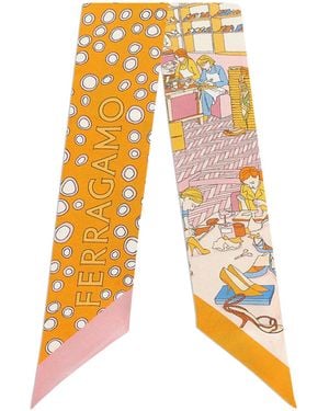 Ferragamo Ferragamo Pattern-Printed Pointed Tip Bandeau Scarf - Orange