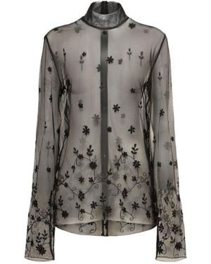 TOTEME Flower Embroidered Tulle Shirt - Gray