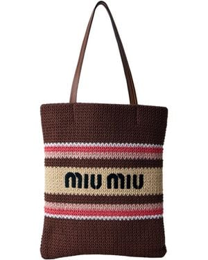 Miu Miu Raffia-Effect Woven Tote Bag - Red