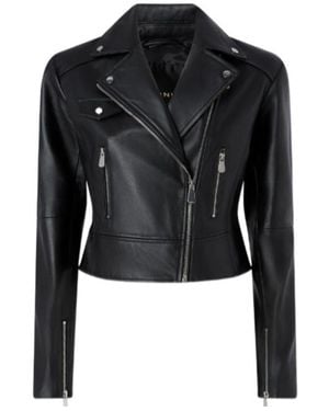 Pinko Nappa Leather Biker-Style Jacket - Black