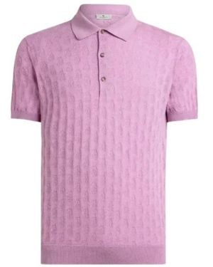 Etro Knit Cotton Polo Shirt With Micro Paisley Motif - Pink