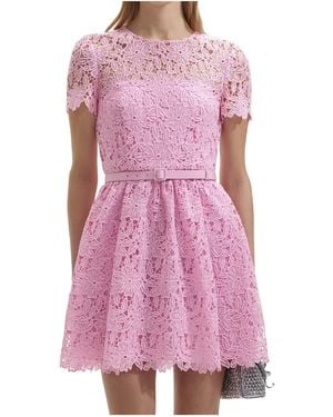 Self-Portrait Guipure-Lace Belted Mini Dress - Pink