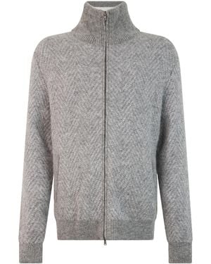 Herno Chevron-Knit Zip-Up Sweater - Gray