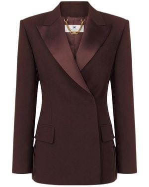 Elisabetta Franchi Satin Lapels Double-Breasted Jacket - Brown